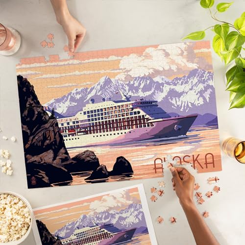 Lantern Press Alaska Cruise Ship and Sunset 1000 Piece Jigsaw Puzzle for Adults Made in USA with Reference Poster - Image 5