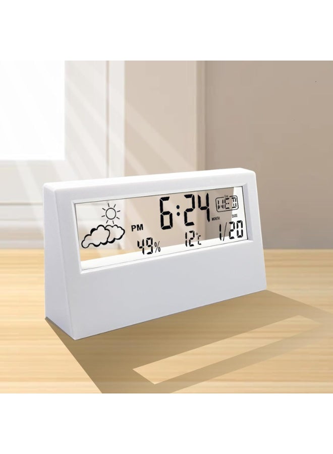 Bukela Desk Clock, Digital Alarm Clock with Transparent Modern Design, Temperature, Humidity, Snooze, Aesthetic Home Decor, Office Decor, Battery Operated Table Clock for Bedroom, Office Shelf Etc - Image 1