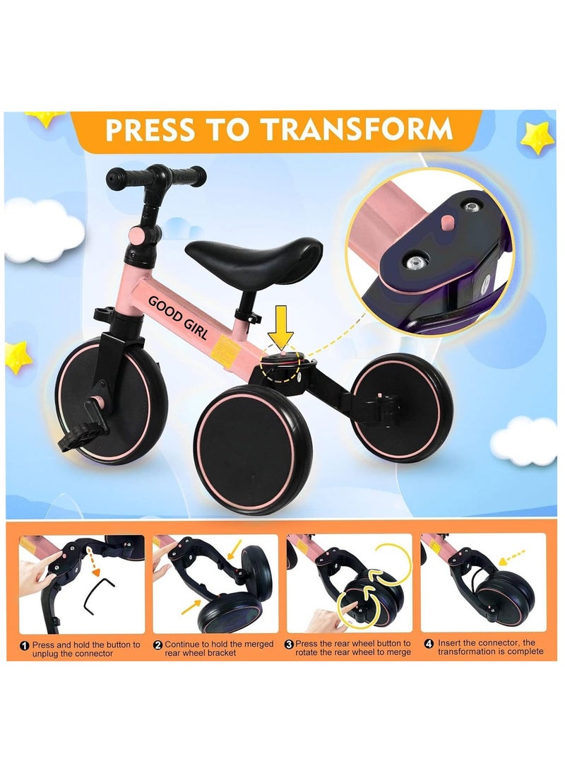 GOGO 4 In 1 Kids Tricycles Toddlers Trike with Adjustable Seat for Indoor and Outdoor Girls and Boys Pink - Image 2