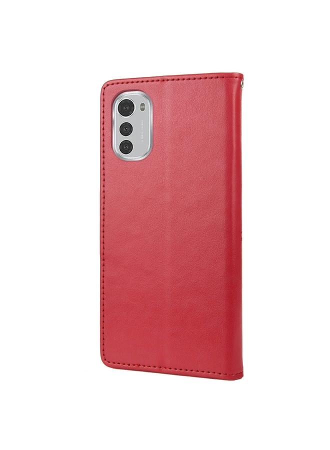 اس-توب جراب لهاتف Motorola Moto E32 بنمط زهرة الفراشة، جراب جلدي قابل للطي أفقيًا مع فتحة بطاقة وحامل - Image 3