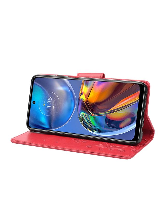 اس-توب جراب لهاتف Motorola Moto E32 بنمط زهرة الفراشة، جراب جلدي قابل للطي أفقيًا مع فتحة بطاقة وحامل - Image 5