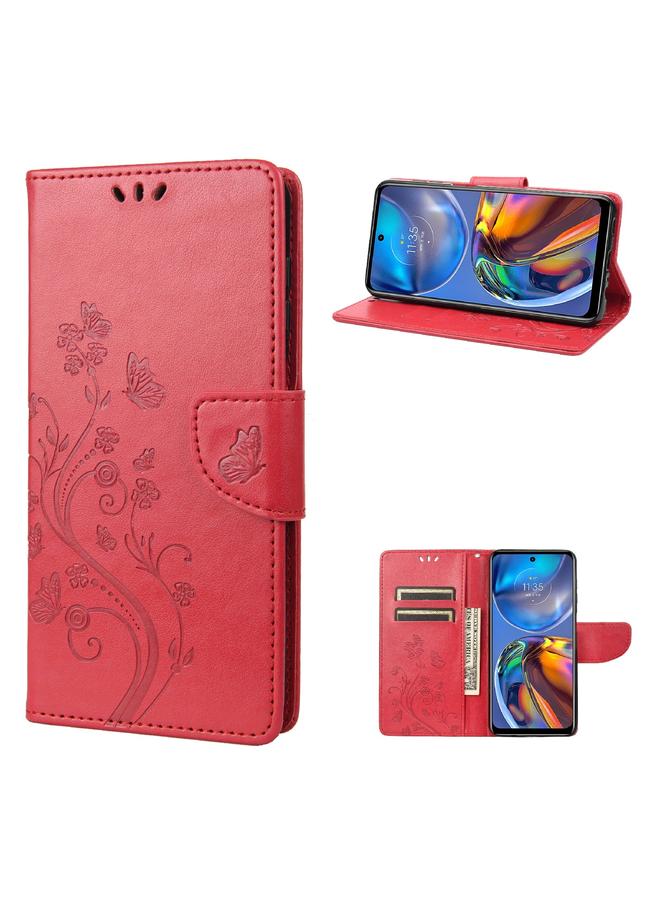 اس-توب جراب لهاتف Motorola Moto E32 بنمط زهرة الفراشة، جراب جلدي قابل للطي أفقيًا مع فتحة بطاقة وحامل - Image 1