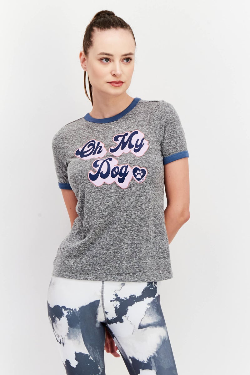 SKECHERS Women Sportswear Fit Short Sleeves Graphic Top, Grey Heather - Image 1