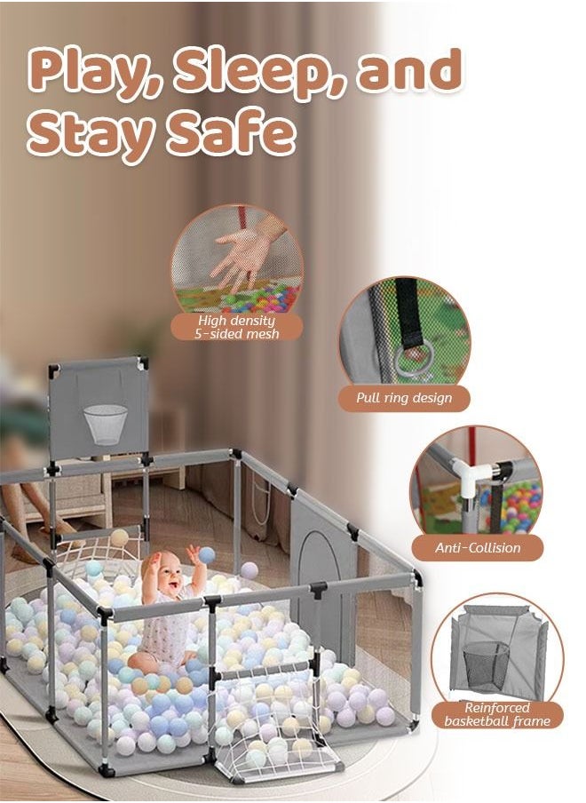 Occuwzz Children's Fence Infant Safety Activity Center Play Area Large Baby Play Pen with Basketball Hoop for Babies  - Image 3