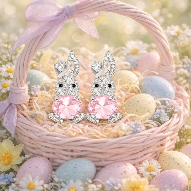 Novearring Easter Earrings Jewelry Women Easter Basket Stuffers Egg Fillers Sparkly Pink Bunny Earrings Outfit Stuff Spring Gifts for Adults - Image 3