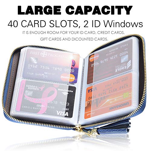 Easyoulife Womens Credit Card Holder Wallet Zip Leather Card Case RFID Blocking (Dark Blue) - Image 3