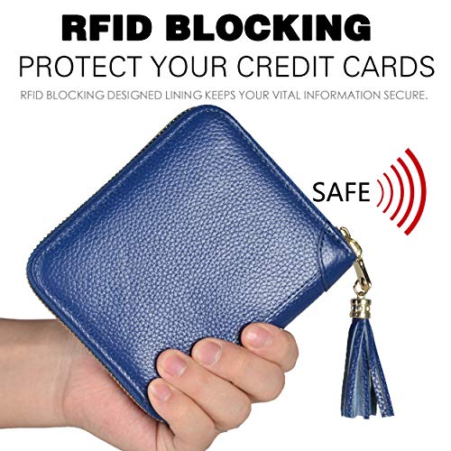 Easyoulife Womens Credit Card Holder Wallet Zip Leather Card Case RFID Blocking (Dark Blue) - Image 4