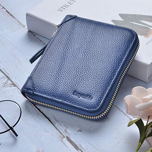 Easyoulife Womens Credit Card Holder Wallet Zip Leather Card Case RFID Blocking (Dark Blue) - Image 2