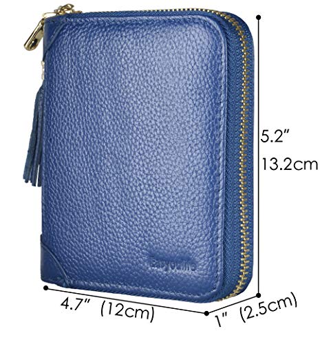 Easyoulife Womens Credit Card Holder Wallet Zip Leather Card Case RFID Blocking (Dark Blue) - Image 5