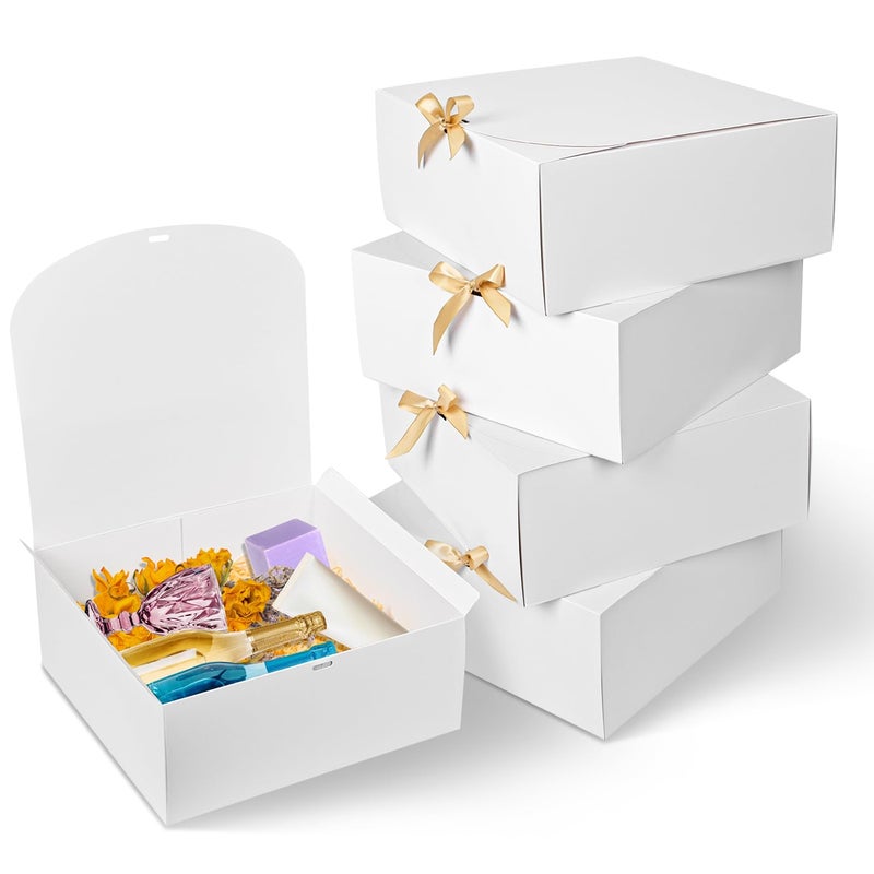 WLUSEAXI 8Pack Large Gift Boxes with Lids, 12x12x5 Inches Bridesmaid Proposal Box With Ribbon, White Boxes For Gifts, Paper Gift Box For Presents, Wedding, Bridal Shower, Birthday Party - Image 1