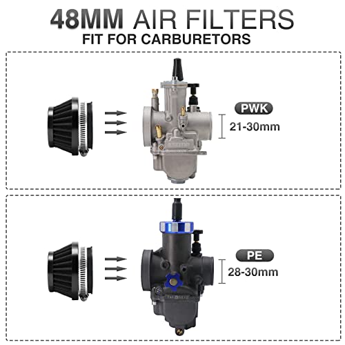 ZSDTRP 2PCS Motorcycle 48MM Air Intake Filter Universal Carburetor Air Filter Cleaner for Dirt Pit ATV SSR TTR Bike Breather Filter Fit for Many Different Carburetors (Black 48MM) - Image 3