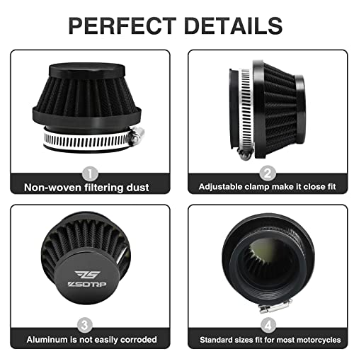 ZSDTRP 2PCS Motorcycle 48MM Air Intake Filter Universal Carburetor Air Filter Cleaner for Dirt Pit ATV SSR TTR Bike Breather Filter Fit for Many Different Carburetors (Black 48MM) - Image 4
