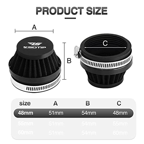 ZSDTRP 2PCS Motorcycle 48MM Air Intake Filter Universal Carburetor Air Filter Cleaner for Dirt Pit ATV SSR TTR Bike Breather Filter Fit for Many Different Carburetors (Black 48MM) - Image 2