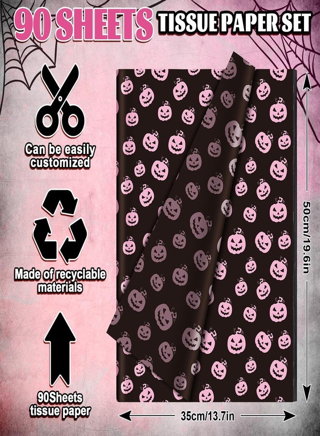 Whaline 90 Sheets Halloween Tissue Paper Pink Black Pumpkin Bat Spiderweb Gift Wrapping Paper for DIY Art Craft Halloween Birthday Baby Shower Party Supplies, 13.7 x 19.6 Inch - Image 2