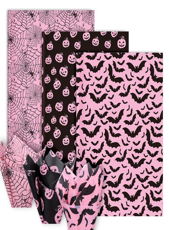 Whaline 90 Sheets Halloween Tissue Paper Pink Black Pumpkin Bat Spiderweb Gift Wrapping Paper for DIY Art Craft Halloween Birthday Baby Shower Party Supplies, 13.7 x 19.6 Inch - Image 1