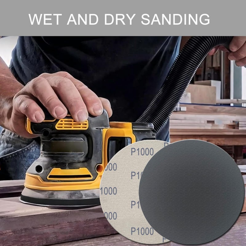 Rvetol 6 Inch 50 Pcs Wet Dry Sanding Discs Hook and Loop, 320 400 600 800 1000 Assorted Grit Waterproof Sandpaper Silicon Carbide for Random Orbital Sander, Automotive Wood Metal Polishing & Sanding - Image 4
