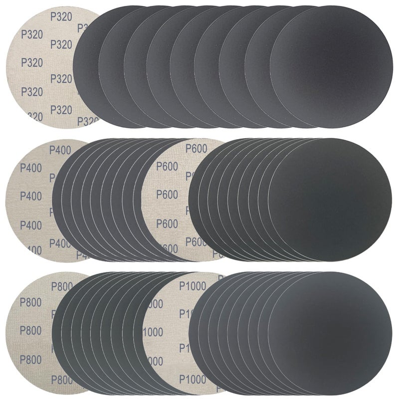 Rvetol 6 Inch 50 Pcs Wet Dry Sanding Discs Hook and Loop, 320 400 600 800 1000 Assorted Grit Waterproof Sandpaper Silicon Carbide for Random Orbital Sander, Automotive Wood Metal Polishing & Sanding - Image 1