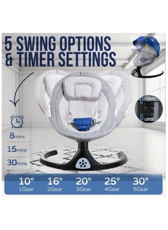 Piccasio Baby Cradle, Babies Electric Swing for Infants, 5 Speeds, 4 Timer Settings, 12 Lullabies, Baby Rocker with Bluetooth & USB Support, Washable, Remote Control, Comfortable Cushion(1-12 months)  - Image 5