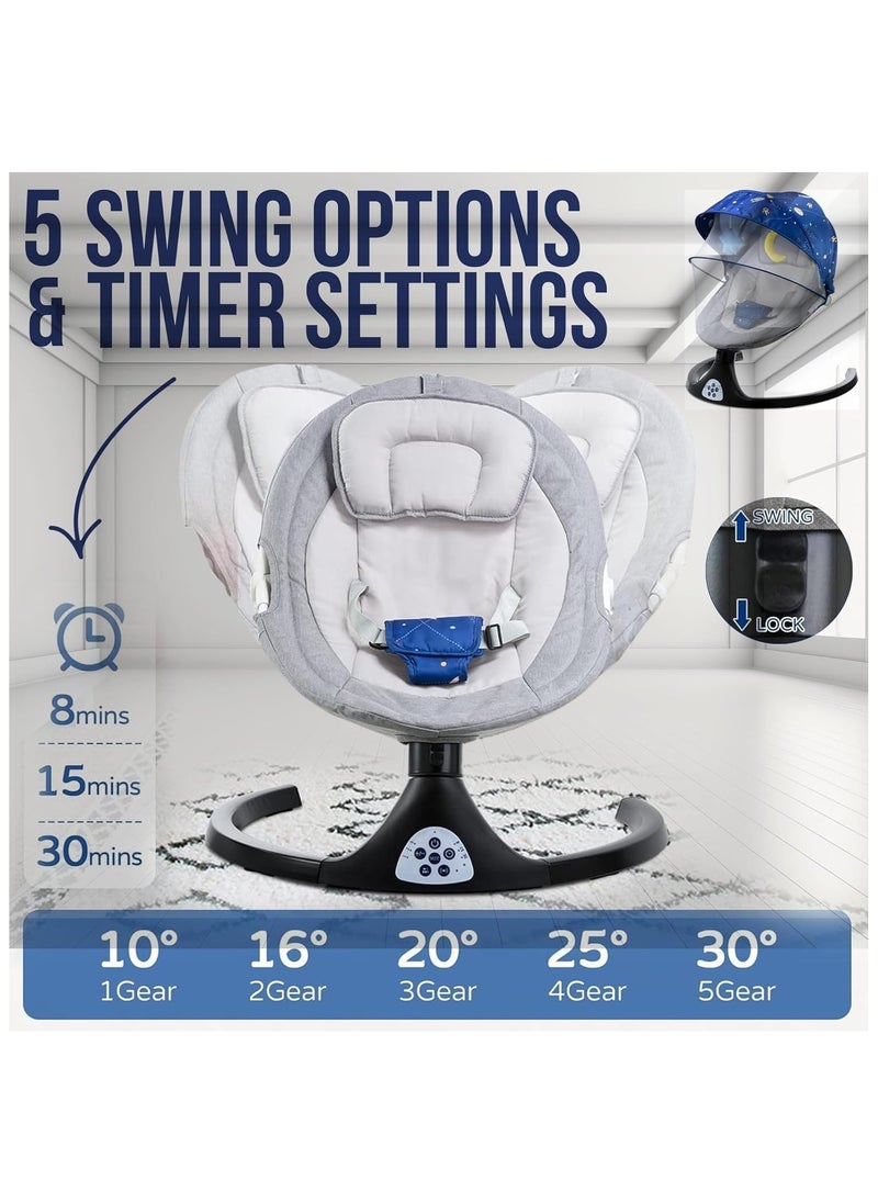 Piccasio - Baby Cradle, Babies Electric Swing for Infants, 5 Speeds, 4 Timer Settings, 12 Lullabies, Baby Rocker with Bluetooth & USB Support, Washable, Remote Control, Comfortable Cushion(1-12 months) - Image 1