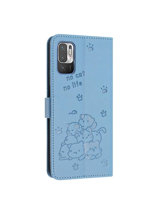 S-TOP Case For Redmi Note 10 5G / Note 10T 5G Embossed Kitten Phone Leather Case with Lanyard - Image 3