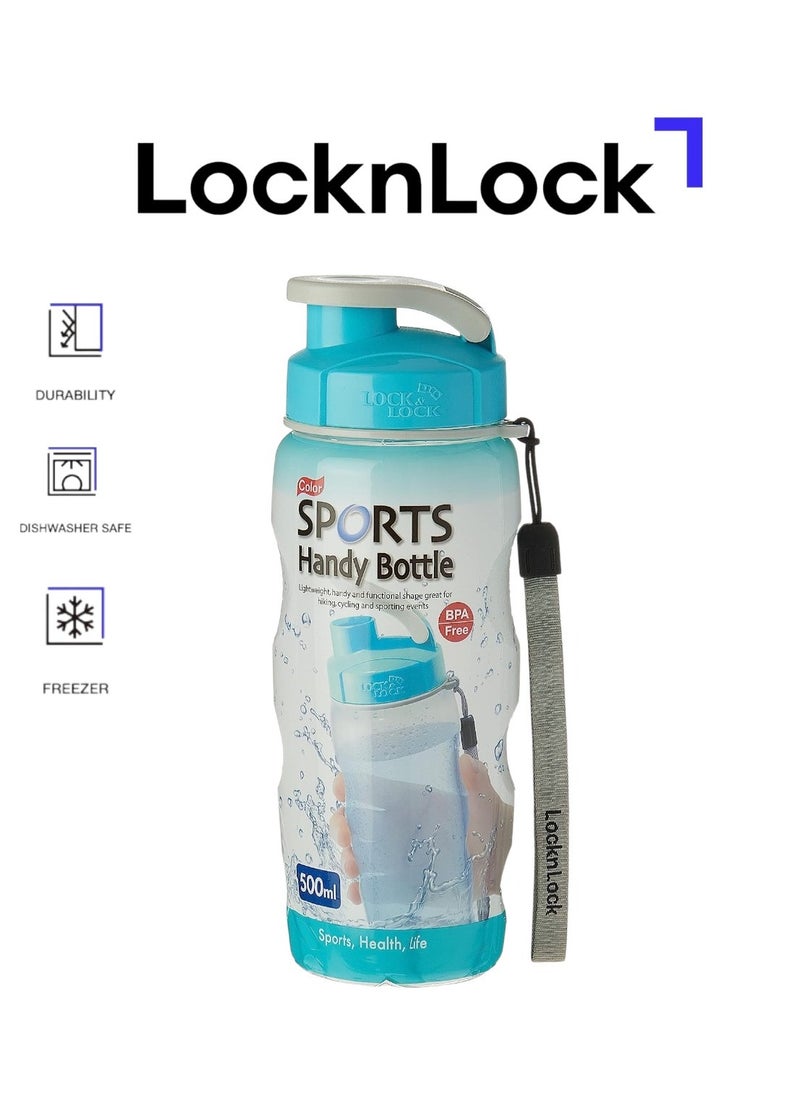 LOCK & LOCK LocknLock 500ml Color Sports Handy Bottle - Blue, Collapsible, Lightweight, with Wrist Strap and Quick-Access Top  - Image 1