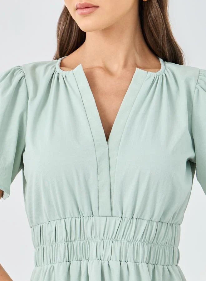 Styli Styli Solid Short Sleeves Tiered Midi Dress