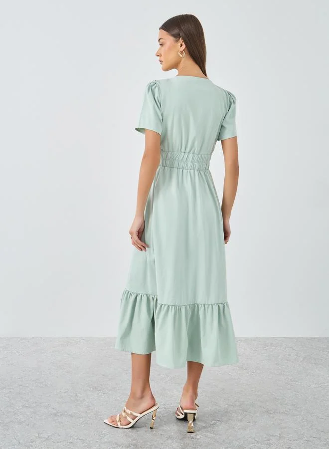 Styli Styli Solid Short Sleeves Tiered Midi Dress