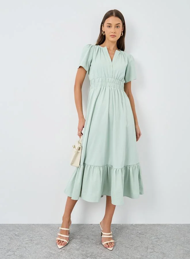 Styli Styli Solid Short Sleeves Tiered Midi Dress