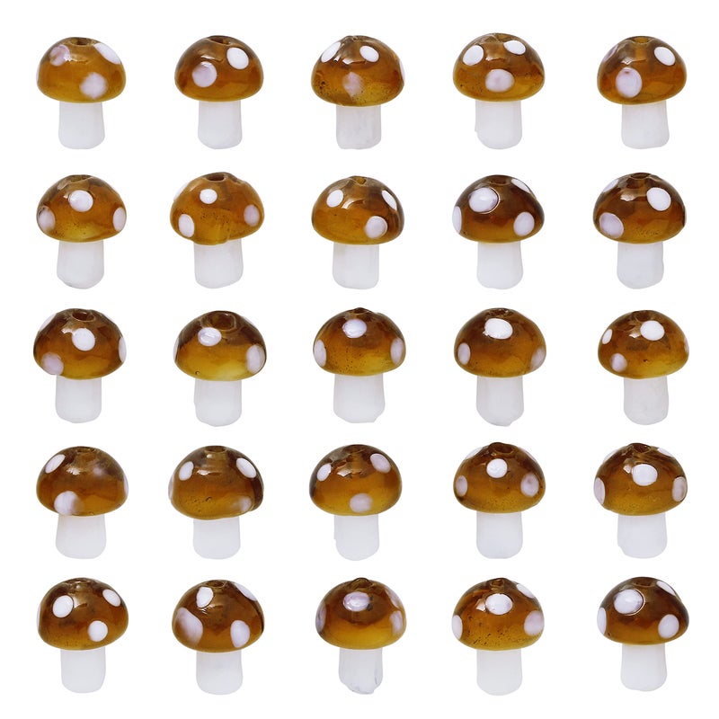 COIRIS 40 Pcs Mushroom Lampwork Beads Mixed Color Handmade Glass Craft Beads 13x105mm for Jewelry Necklace Bracelet Earrings MakingGBMG1002Brown
