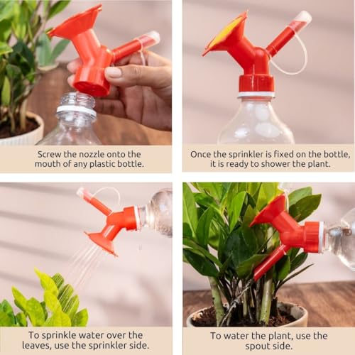 Nurturing Green® Dual Head Bottle Sprinkler & Nozzle for Watering Plants | Reusable Gardening Tool (Color: Red | Pack of 2) [Pls. Note: Plants are not Included] - Image 5
