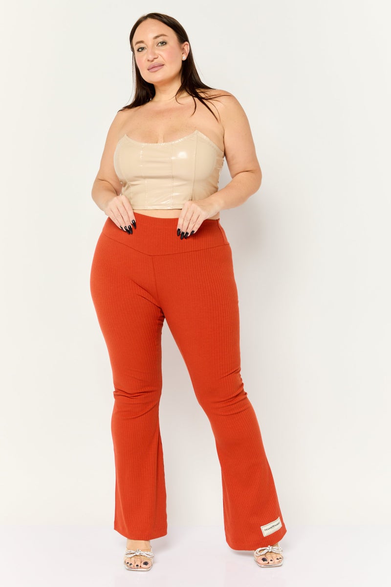 The Giving Movement Women Ribbed Pull on Flared Pants, Rust - Image 3
