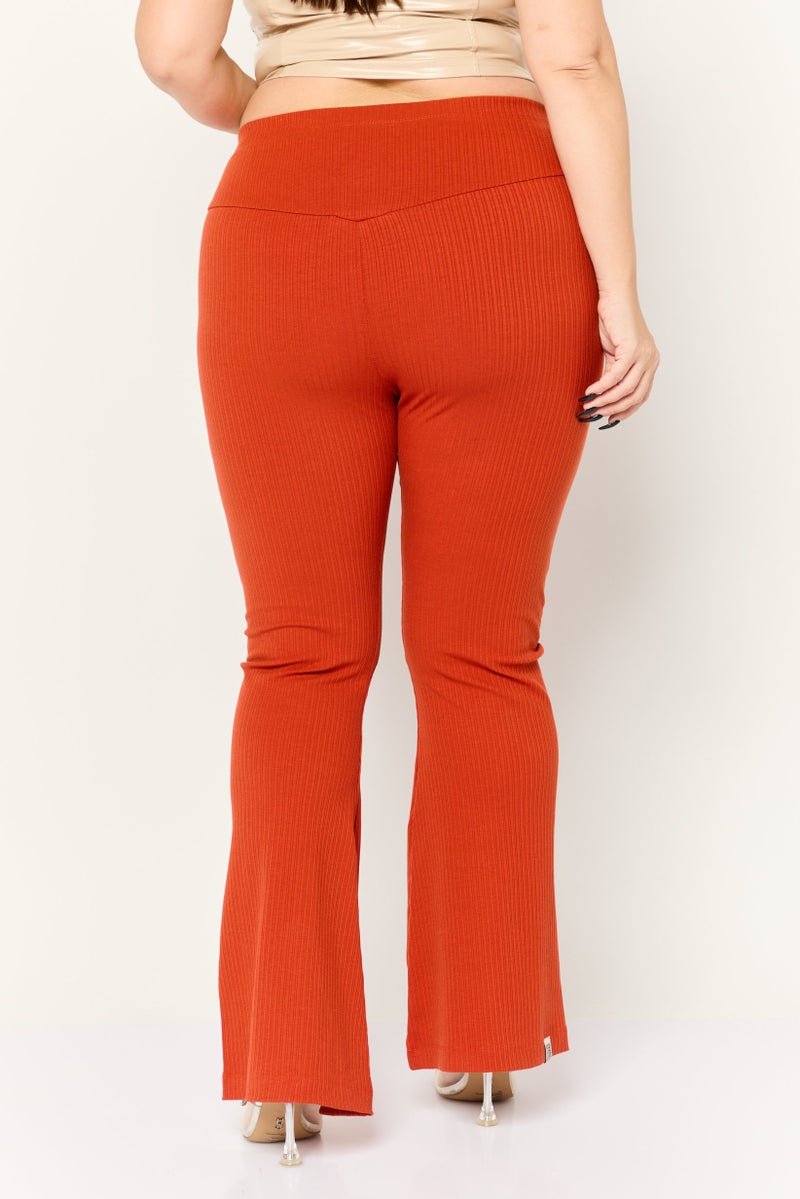 The Giving Movement Women Ribbed Pull on Flared Pants, Rust - Image 4