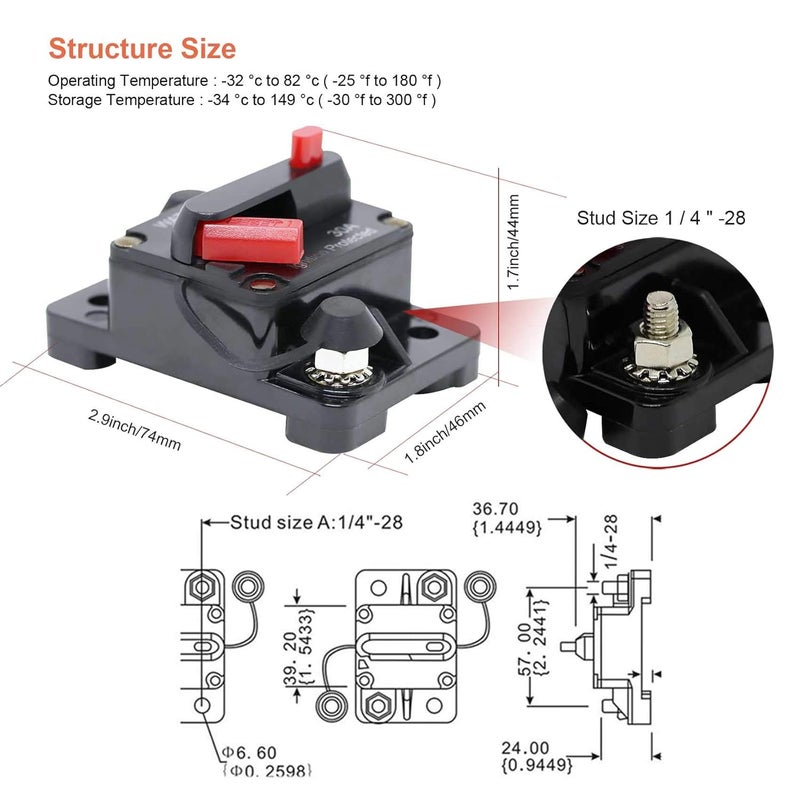 Erayco 40 Amp Circuit Breaker with Manual Reset Waterproof Inline Fuse Inverter for Marine Trolling Motors Boat ATV Manual Power 12V-42VDC (40A) - Image 5