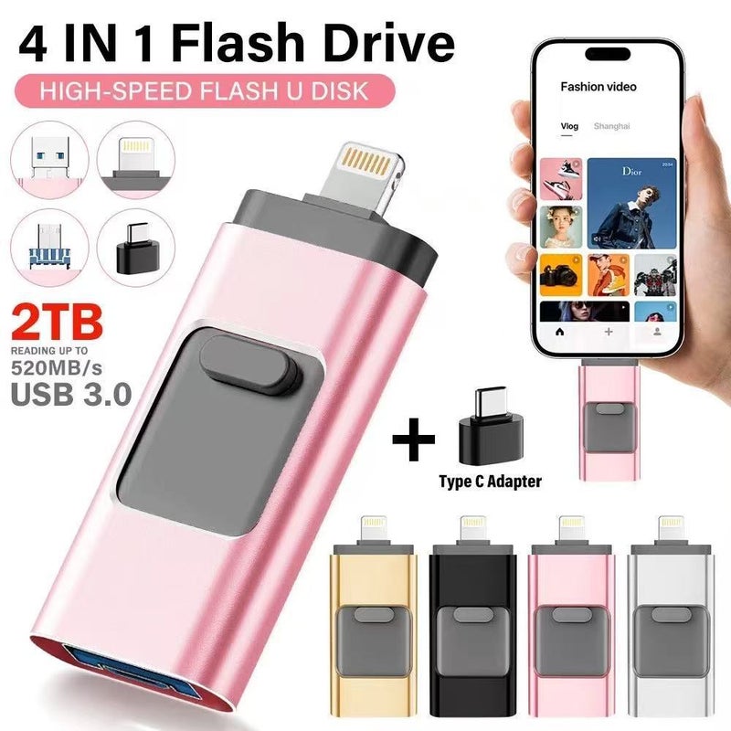 Application Apple Typec Android Computer Four-In-One Mobile Phone U Disk Metal Push-Pull U Disk 1Tb 2Tb - Image 1