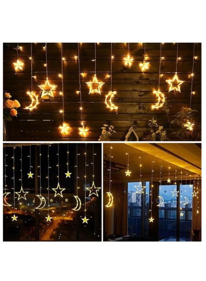 بريميم أضواء سلسلة إل إي دي على شكل قمر ونجوم – أضواء زينة معلّقة بيضاء دافئة مع محوّل طاقة، أضواء رمضانية على شكل نجوم وقمر لتزيين غرفة النوم، بطول ثلاثة فاصل خمسة متر، أضواء نافذة على شكل هلال العيد مع ثمانية أوضاع وميض، زينة مضيئة على شكل نجوم وقمر - Image 5