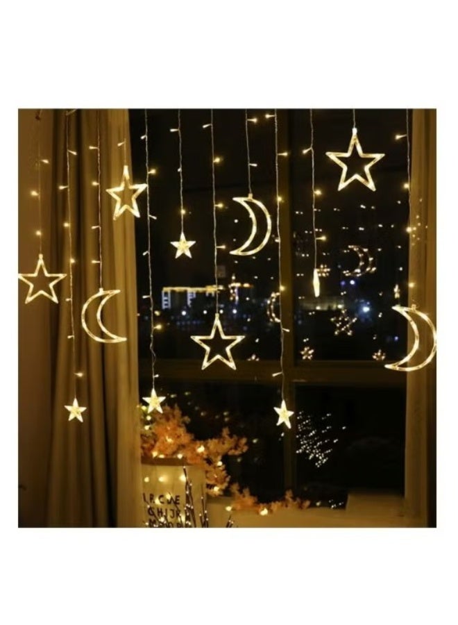 بريميم أضواء سلسلة إل إي دي على شكل قمر ونجوم – أضواء زينة معلّقة بيضاء دافئة مع محوّل طاقة، أضواء رمضانية على شكل نجوم وقمر لتزيين غرفة النوم، بطول ثلاثة فاصل خمسة متر، أضواء نافذة على شكل هلال العيد مع ثمانية أوضاع وميض، زينة مضيئة على شكل نجوم وقمر - Image 2