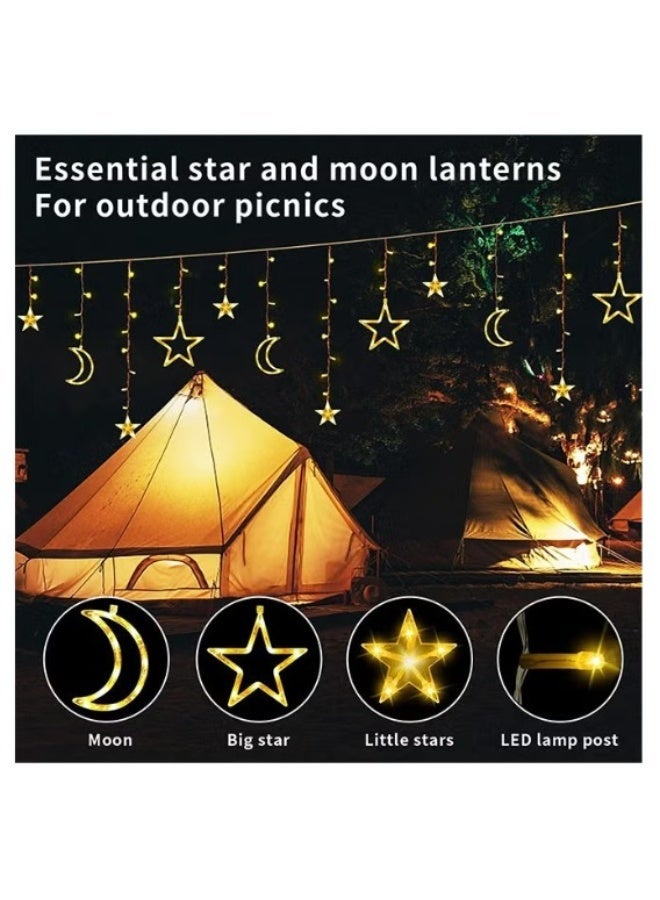 بريميم أضواء سلسلة إل إي دي على شكل قمر ونجوم – أضواء زينة معلّقة بيضاء دافئة مع محوّل طاقة، أضواء رمضانية على شكل نجوم وقمر لتزيين غرفة النوم، بطول ثلاثة فاصل خمسة متر، أضواء نافذة على شكل هلال العيد مع ثمانية أوضاع وميض، زينة مضيئة على شكل نجوم وقمر - Image 3