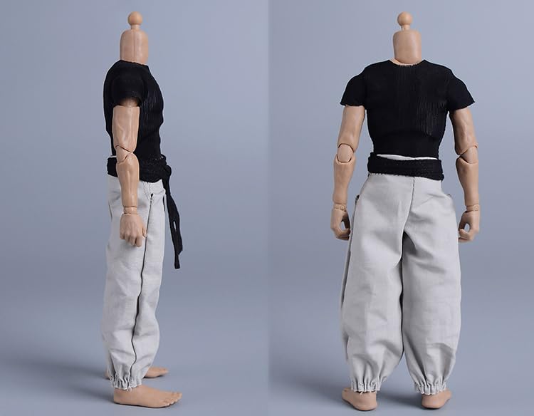 Fremego 112 Scale Male ClothesMens Tight Short Sleeves Pant Warrior Combat Suit Sport Clothing for 6inch Action Figure Body Black TopsBlack BeltWhite Pant - Image 5