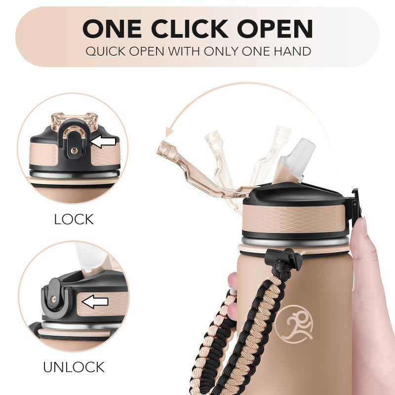 GOSWAG Insulated Sports Water Bottle, 24oz 2 Lids(with Straw/No Straw), Stainless Steel Water Bottles with Paracord Handle, Insulated Bottle with Double-Wall Vacuum Insulation - Image 5