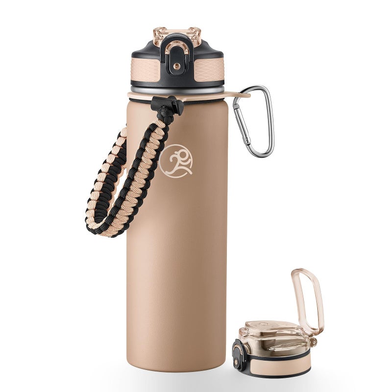 GOSWAG Insulated Sports Water Bottle, 24oz 2 Lids(with Straw/No Straw), Stainless Steel Water Bottles with Paracord Handle, Insulated Bottle with Double-Wall Vacuum Insulation - Image 1