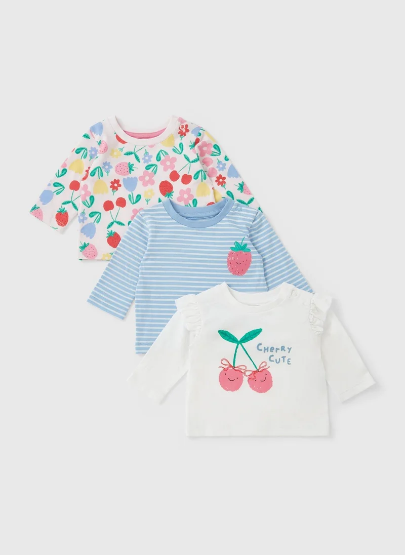 Matalan 3 Pack Baby Multicolour Fruit Stripe Tops