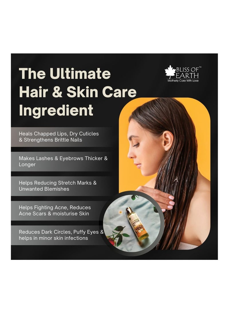 BLISS OF EARTH 500ML Certified Organic Castor Oil for Hair Growth Cold Pressed & Hexane Free Pack of 4  - Image 5