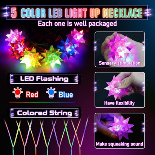 HONLYNE 70 PCS Flashing Crystal Star Glow Necklaces Bulk Light up Party Favors LED Glow in The Dark for Kids Adults Birthday Glow Party Rave Halloween Goodie Bags Filler - Image 5