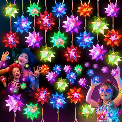HONLYNE 70 PCS Flashing Crystal Star Glow Necklaces Bulk Light up Party Favors LED Glow in The Dark for Kids Adults Birthday Glow Party Rave Halloween Goodie Bags Filler - Image 1