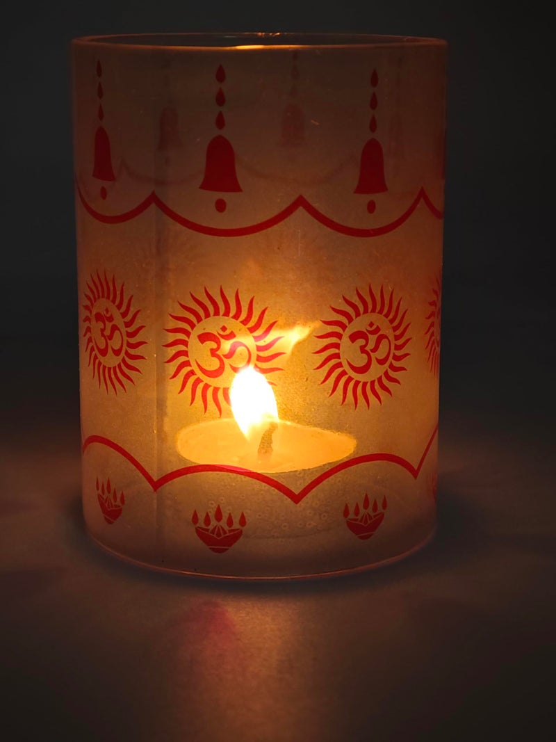 Ein Sof Designer OM Borosilicate Glass Cover Only for Akhand Diya - Large Size Deepam Diyas & Tea Lights Glass Holder -3 inches Width, 4 inches Height - Image 5
