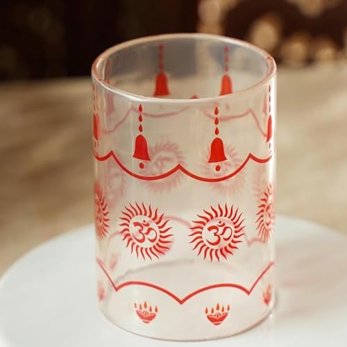 Ein Sof Designer OM Borosilicate Glass Cover Only for Akhand Diya - Large Size Deepam Diyas & Tea Lights Glass Holder -3 inches Width, 4 inches Height - Image 2