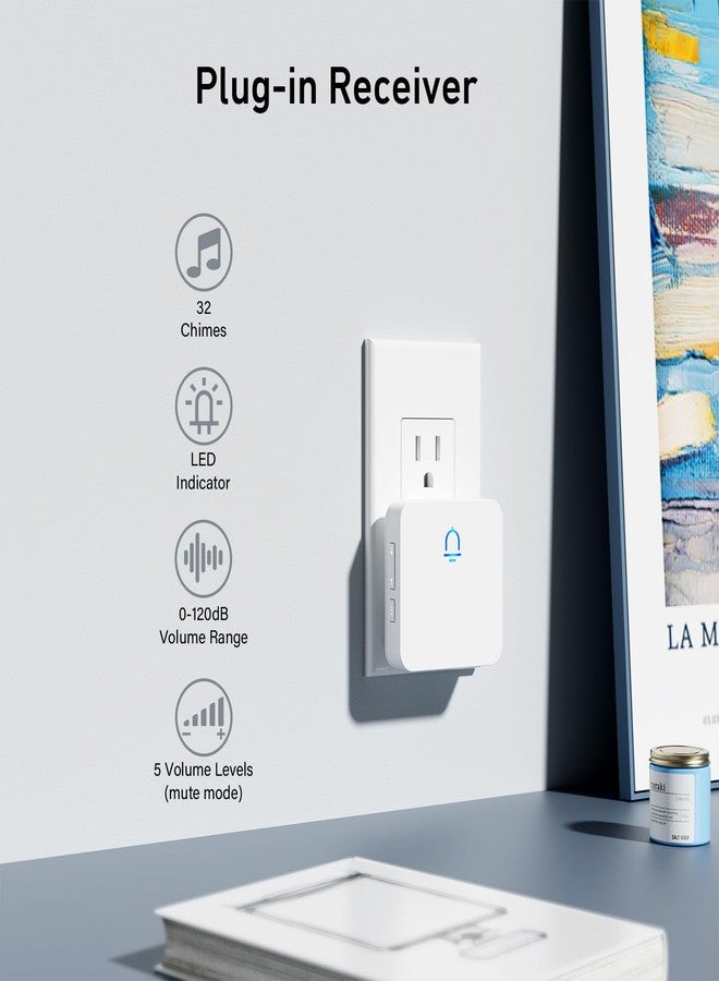 SECRUI Wireless Doorbell with 1000ft Range, Adjustable Volume, Waterproof Design, Hassle-Free Installation, 32 Melodies, White （1 Receiver+1 Button） - Image 2