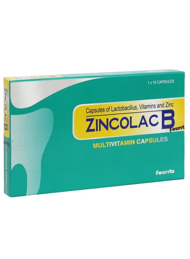 زينك كبسولات الزنكولاك ب المكملة للفيتامينات المتعددة مع الزنك والبروبيوتيك، عبوة من 10 كبسولات