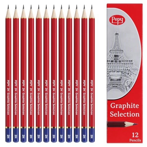 Pepy Graphite Professional Drawing Pencils - Set of 12 2H Pre-Sharpened Black Lead Pencils; Perfect for Drawing, Sketching and Shading, Graphic and Fine Art - Image 1