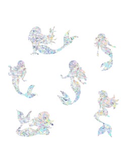 6 Piece Mermaid Window Sticker, Suncatcher Rainbow Prism Non-adhesive Static Sticker PVC Decal Film for Birds Window Stickers Home Decor for Sliding Doors and Windows Glass